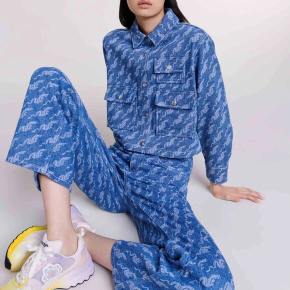 Maje Patterned Denim Set (Jeans and Jacket) - Picture 2 of 9
